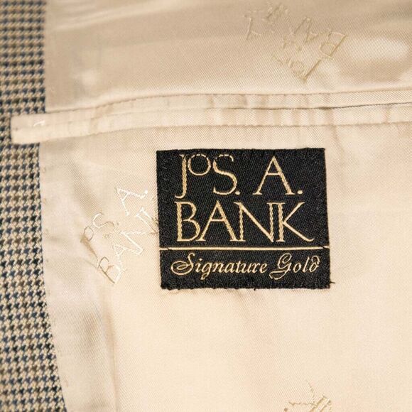 Jos. A. Bank Mens Blazer Gold Blue Check Silk Wool Lined Jacket Sport Coat 42L - Picture 3 of 8